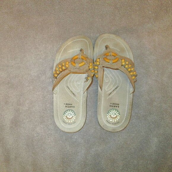 Earth BEADED Logan LEATHER Gelron Size 7.5 SANDALS Flip THONG Comfort CUSHION - Picture 6 of 12